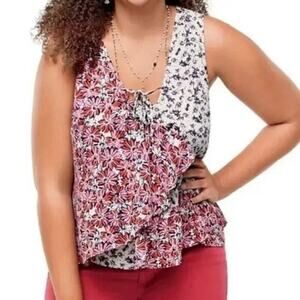 CAbi Seraphina Layered Ruffle Floral Tank sleeveless pink, white Small